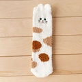 Soft coral fleece cat pattern socks in white and brown spots for home comfort - One Size / White Polka Dot Cat
