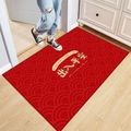 Red non-slip welcome mat with golden Chinese characters on light wood floor - Safe Travels - B Red / 40*60cm