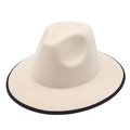 Elegant cream wool felt fedora with black contrast binding and teardrop crown - M (56-58cm) / Beige