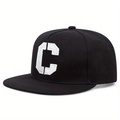 Hip hop black flat brim baseball cap featuring a white 3D embroidered letter C design - Adjustable / Black