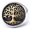 Detailed view of Tree of Life signet ring with gold relief and antique texture finish - US 7 / Silver Gold Two Tone Tree Of Life (18410)