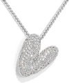 Silver heart pendant necklace with shimmering pave-set cubic zirconia on a box chain - Letter V / Silver