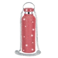 Luxury red rhinestone insulated bottle with silver metal handle and detachable chain strap - Red / 350ml (12oz) With Aluminum Chain