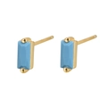 S925 sterling silver rectangular stud earrings with light blue stone in gold finish - Gold-Turquoise Zirconia