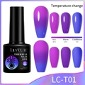 Thermal glitter gel nail polish LC-T01 showing purple to blue color shift - 01 (Purple to Blue)