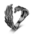 Verstellbarer Ring aus S925 Sterlingsilber im matt-schwarzen Feder- und Flügeldesign - Einstellbar Offen / Schwarz Vergoldet