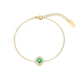 Gold stainless steel bracelet with square emerald green zircon and cubic zirconia frame - Square Charm Bracelet / Gold (Green Stone)