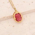 Retro gold stainless steel necklace with oval red natural stone pendant on stone background - Red Gemstone Oval Style (1#)