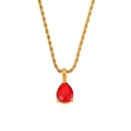 Collana minimalista in acciaio placcato oro 18K con ciondolo a goccia in gemma rossa - Zirconia Rossa