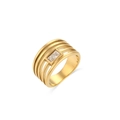 Meerlaagse 18K vergulde ring met een grote rechthoekige zirkonia in het midden - US 6 / Witte Zirkonia