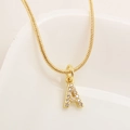 Gold plated initial A necklace with cubic zirconia pendant and elegant snake chain - Letter A(XN-05-A) / Gold