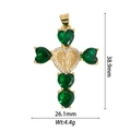 Dimensions détaillées du pendentif croix dorée avec cœur en zircon vert serti - Croix Vierge Marie Pierre Cœur Verte