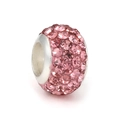 Sparkling pink crystal encrusted bead charm with silver metal base for DIY bracelets - Pink