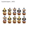 24PCS dog themed cupcake toppers with diverse breeds wearing festive party hats and glasses - Cupcake Toppers - New Dog Style