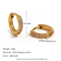 18K gold plated stainless steel hoop earrings with 2mm AAA cubic zirconia inlay - 10mm / Gold