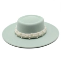 French vintage flat top wide brim sun hat in mint green with pearl band decoration - M (56-58cm) / Mint Green