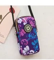 Vertical nylon crossbody phone bag with purple floral print and multi-layer zippers - Purple Large Floral