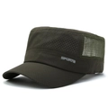 Olive green breathable mesh flat top cap for men with side SPORTS lettering print - Army Green
