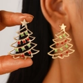 Exquisite goldene Weihnachtsbaum-Ohrstecker mit Stern und bunten Strasssteinen - Rote und grüne Strass-Weihnachtsbaum (2519)