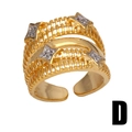 Anillo dorado de capas ajustable con textura tejida y detalles de estrellas de circón - Estilo de Rejilla con Estrellas Doradas (D)