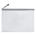 White semi-transparent A4 mesh file bag with a black zipper and hanging strap - Morandi Grey Black - Blank