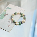 Colorful handmade ceramic beaded bracelet with green watermelon beads and cream stars - Pentagram (938E五角星)