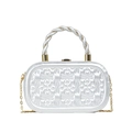 Bolso de noche plateado con relieve de corazones y flores y asa superior metálica - Plateado