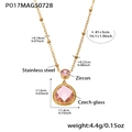 Gouden roestvrijstalen ketting met roze zirkoon en peer-vormige Tsjechische hanger - Gouden Roze Zirkoon Ketting (P017)