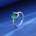 Silver adjustable ring with emerald cut green zircon and pavé diamonds on blue silk - Square Style (M-132)