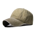 Olive green washed cotton baseball cap with vintage distressed finish and curved brim - Adjustable / Child Plain Khaki
