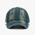 Distressed teal baseball cap with vintage worn-out holes and breathable cotton fabric - One Size(Adjustable) / Green