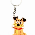 Cartoon brauner Hund PVC Schlüsselanhänger mit Knochen und Metallring auf weißem Hintergrund - Hund