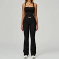 Ensemble de yoga noir pour femme avec débardeur court et legging évasé taille haute - Noir Premium (Haut+Pantalon Évasé)