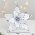 25cm Weiße künstliche Weihnachtsblume mit silbernen Pailletten für den Tannenbaum - Weiß