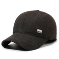 Deep brown winter baseball cap for men featuring a warm twill fabric and metal fashion tag - Coffee