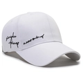 White baseball cap with black embroidered simple things text in minimalist street style - White