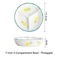 Cuenco de cerámica blanca de 7 pulgadas con tres divisiones y diseño de piña amarilla - Cuenco de 3 compartimentos de 7 pulgadas - Piña