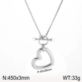 Collier cœur évidé en argent en acier titane avec fermoir en T et petites perles déco - Collier fermoir T perle couleur acier (KN89568-KFC)