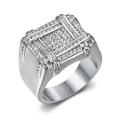 Men's hip hop square ring with sparkling micro-paved rhinestones in silver finish - US 7 / Steel