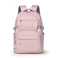 Mochila rosa minimalista de nailon impermeable con correas grises y diseño multibolsillo - Rosa