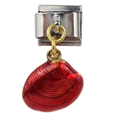 Detailed red shell charm with golden loop on stainless steel modular bracelet link - Red Shell