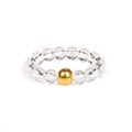 Detailed view of elastic beaded ring with clear crystals and a single 18K gold bead - Transparent (FN0199)