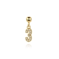 Detailed view of a gold S925 silver earring featuring a crystal-encrusted number 3 pendant - Number 3
