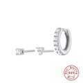 Detailed set of three S925 sterling silver earrings with sparkling cubic zirconia studs - White Gold Color-White Zirconia