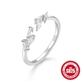 Adjustable S925 sterling silver leaf ring with marquise-cut marquise-cut zircons - Adjustable Open / Silver/Olive Leaf Style