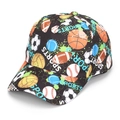 Kids black baseball cap featuring all-over sports ball patterns and text print - 52-54cm / #26 (Sports Balls)