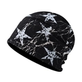 Schwarze Strickmütze Beanie mit weißem Sternmuster und Marmor-Print im Streetwear-Stil - Verstellbar / Stern Schwarz (Weich)