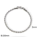 Silver stainless steel 3mm rope chain bracelet with lobster clasp, 230mm length - 3mm Steel Color 23cm