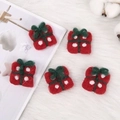 Red Christmas wool felt gift box charms with white dots and green bow for DIY crafts - Gift Box / Red