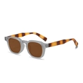 Fashionable round sunglasses featuring matte grey translucent frame with tortoiseshell temples - Matte Grey / Tea Tortoise / Tea Lens